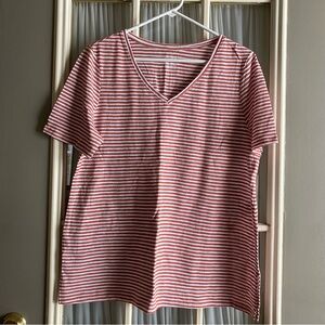 Chico's Pink and White Metalluc Striped Vneck